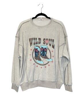EASEL Wild Soul Modern Cowgirl Boots Western Terry Cloth Sweatshirt Medium